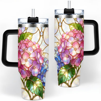 #pl[40oz|Black] Stained Glass Style Hydrangea 40oz Tumbler, Stainless Steel Drinkware