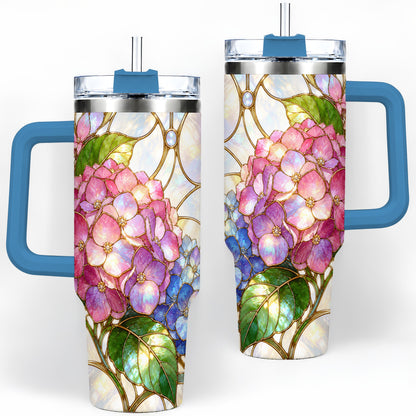 #pl[40oz|Blue] Stained Glass Style Hydrangea 40oz Tumbler, Stainless Steel Drinkware