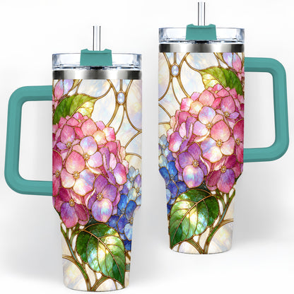 #pl[40oz|Green] Stained Glass Style Hydrangea 40oz Tumbler, Stainless Steel Drinkware