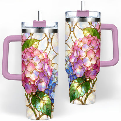 #pl[40oz|Pink] Stained Glass Style Hydrangea 40oz Tumbler, Stainless Steel Drinkware