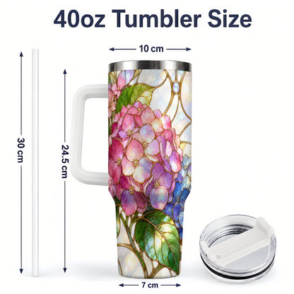 #pl[40oz|White] Stained Glass Style Hydrangea 40oz Tumbler, Stainless Steel Drinkware