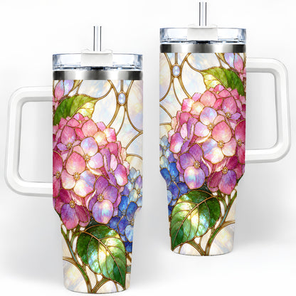 Stained Glass Style Hydrangea 40oz Tumbler, Stainless Steel Drinkware