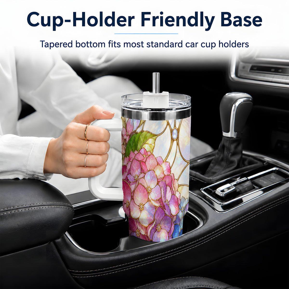 Stained Glass Style Hydrangea 40oz Tumbler, Stainless Steel Drinkware