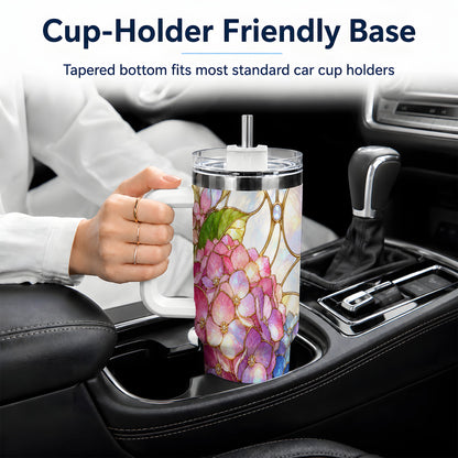 Stained Glass Style Hydrangea 40oz Tumbler, Stainless Steel Drinkware