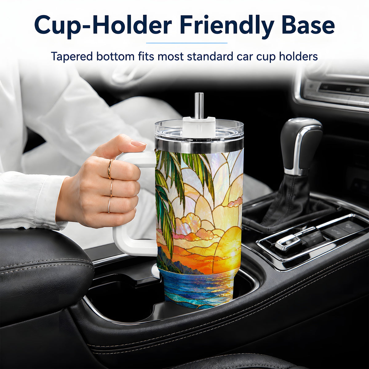 Stained Glass Style Beach Sunset 40oz Tumbler, Stainless Steel Drinkware
