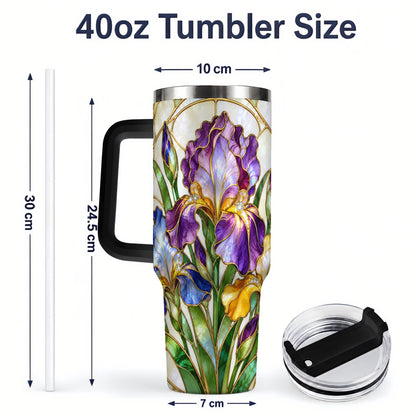 #pl[40oz|Black] Stained Glass Style Iris 40oz Tumbler, Stainless Steel Drinkware