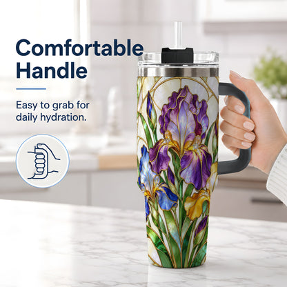 #pl[40oz|Black] Stained Glass Style Iris 40oz Tumbler, Stainless Steel Drinkware