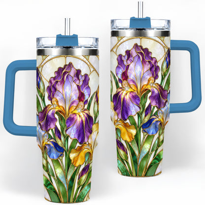 #pl[40oz|Blue] Stained Glass Style Iris 40oz Tumbler, Stainless Steel Drinkware