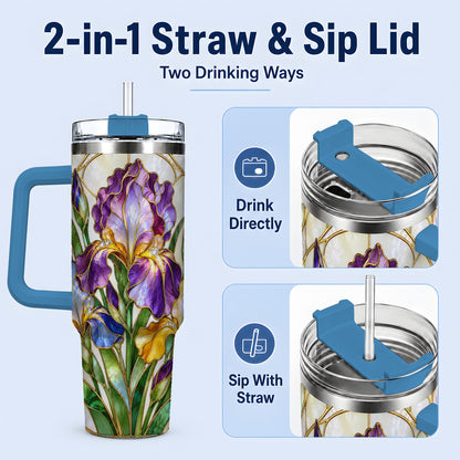 #pl[40oz|Blue] Stained Glass Style Iris 40oz Tumbler, Stainless Steel Drinkware