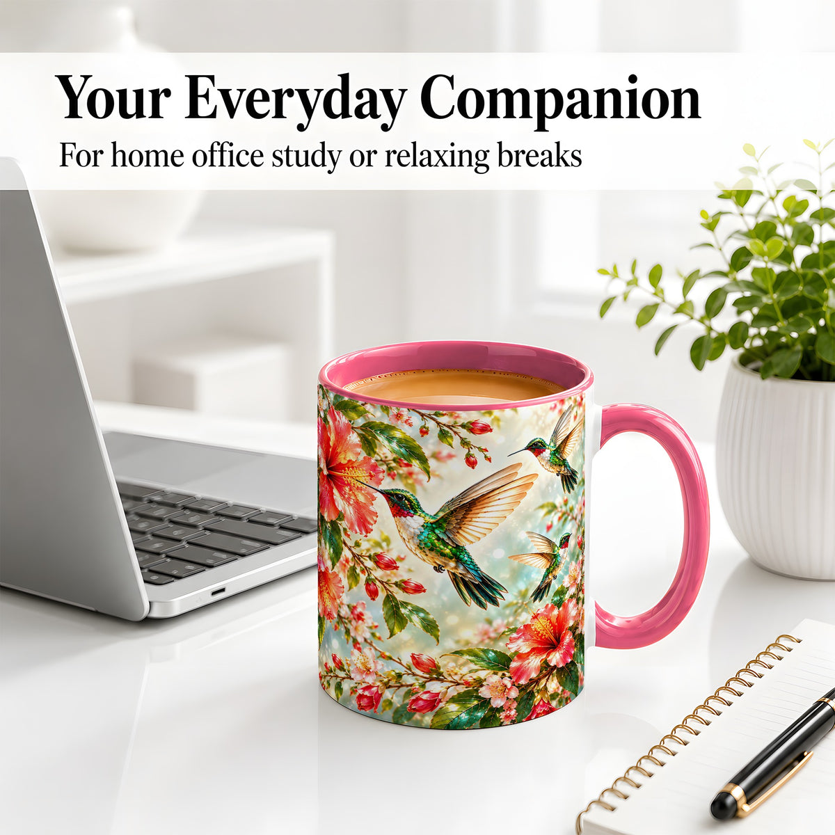 #pl[11oz|Pink] Hummingbird Hibiscus Floral Ceramic Mug for Bird Lovers