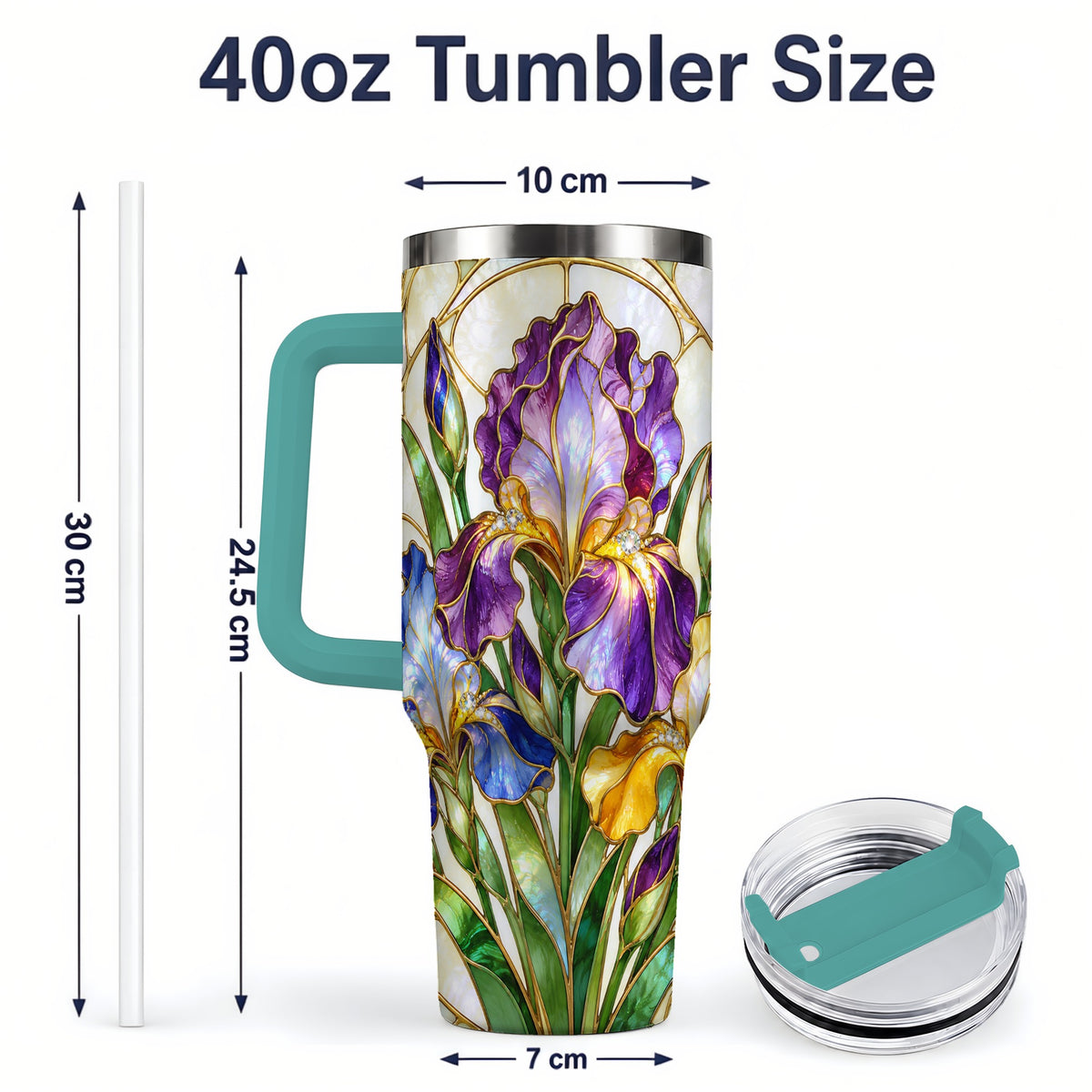 #pl[40oz|Green] Stained Glass Style Iris 40oz Tumbler, Stainless Steel Drinkware
