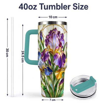 #pl[40oz|Green] Stained Glass Style Iris 40oz Tumbler, Stainless Steel Drinkware