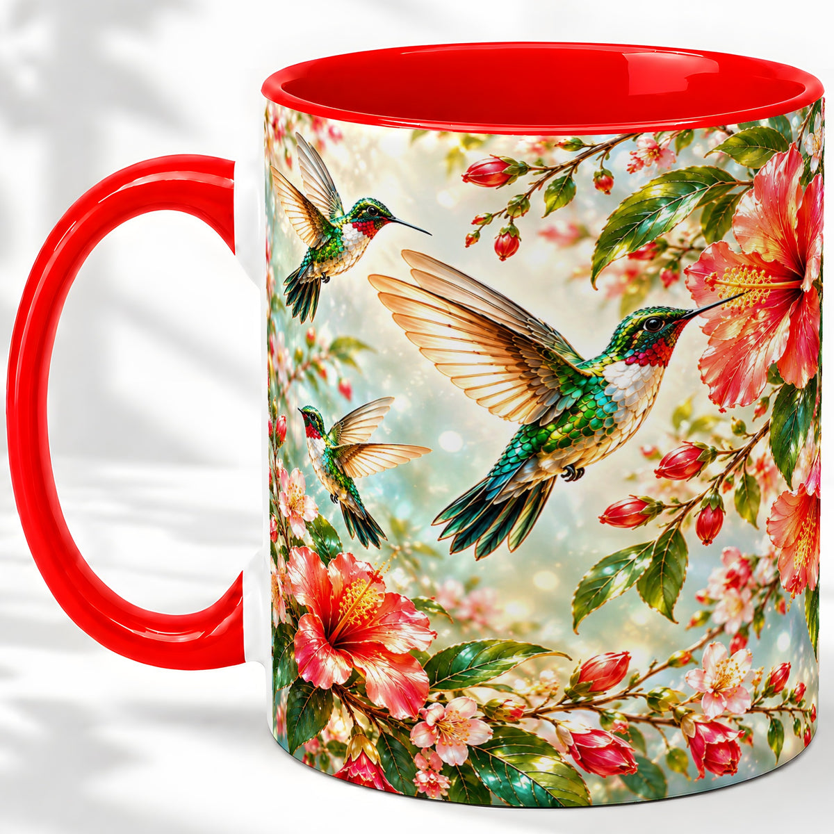 Hummingbird Hibiscus Floral Ceramic Mug for Bird Lovers