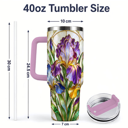 #pl[40oz|Pink] Stained Glass Style Iris 40oz Tumbler, Stainless Steel Drinkware