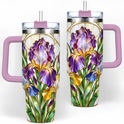 #pl[40oz|Pink] Stained Glass Style Iris 40oz Tumbler, Stainless Steel Drinkware