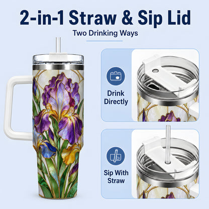 #pl[40oz|White] Stained Glass Style Iris 40oz Tumbler, Stainless Steel Drinkware