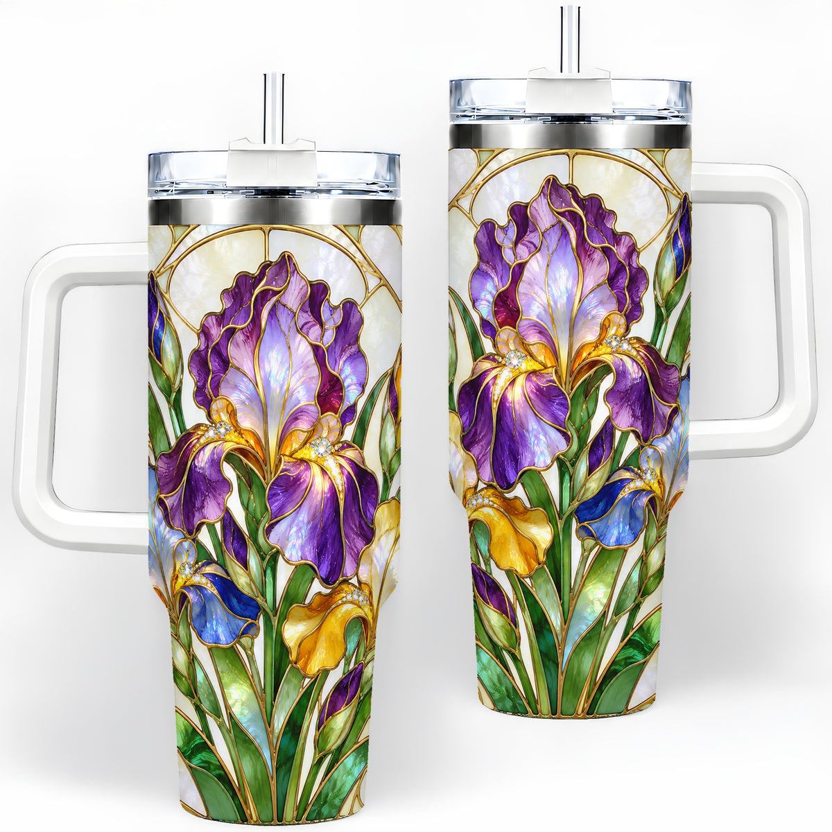 Stained Glass Style Iris 40oz Tumbler, Stainless Steel Drinkware