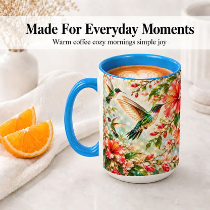 #pl[15oz|Blue] Hummingbird Hibiscus Floral Ceramic Mug for Bird Lovers