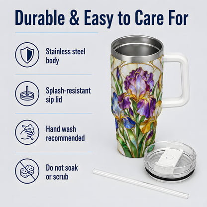 Stained Glass Style Iris 40oz Tumbler, Stainless Steel Drinkware
