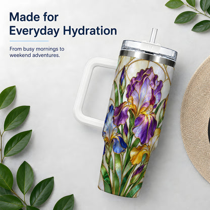 Stained Glass Style Iris 40oz Tumbler, Stainless Steel Drinkware