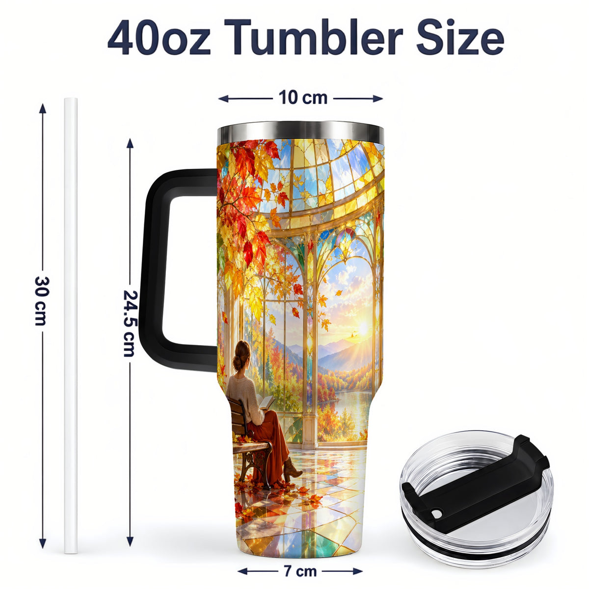 #pl[40oz|Black] Autumn Reading Scene 40oz Tumbler, Stainless Steel Fall Drinkware