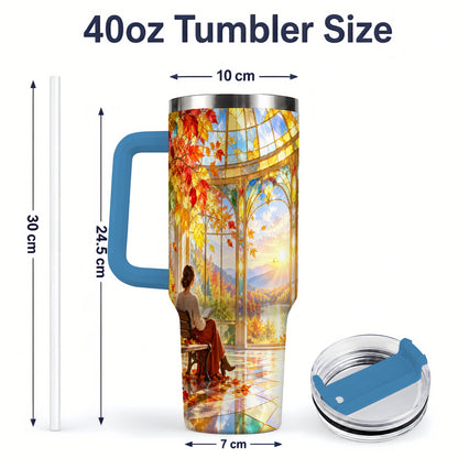#pl[40oz|Blue] Autumn Reading Scene 40oz Tumbler, Stainless Steel Fall Drinkware