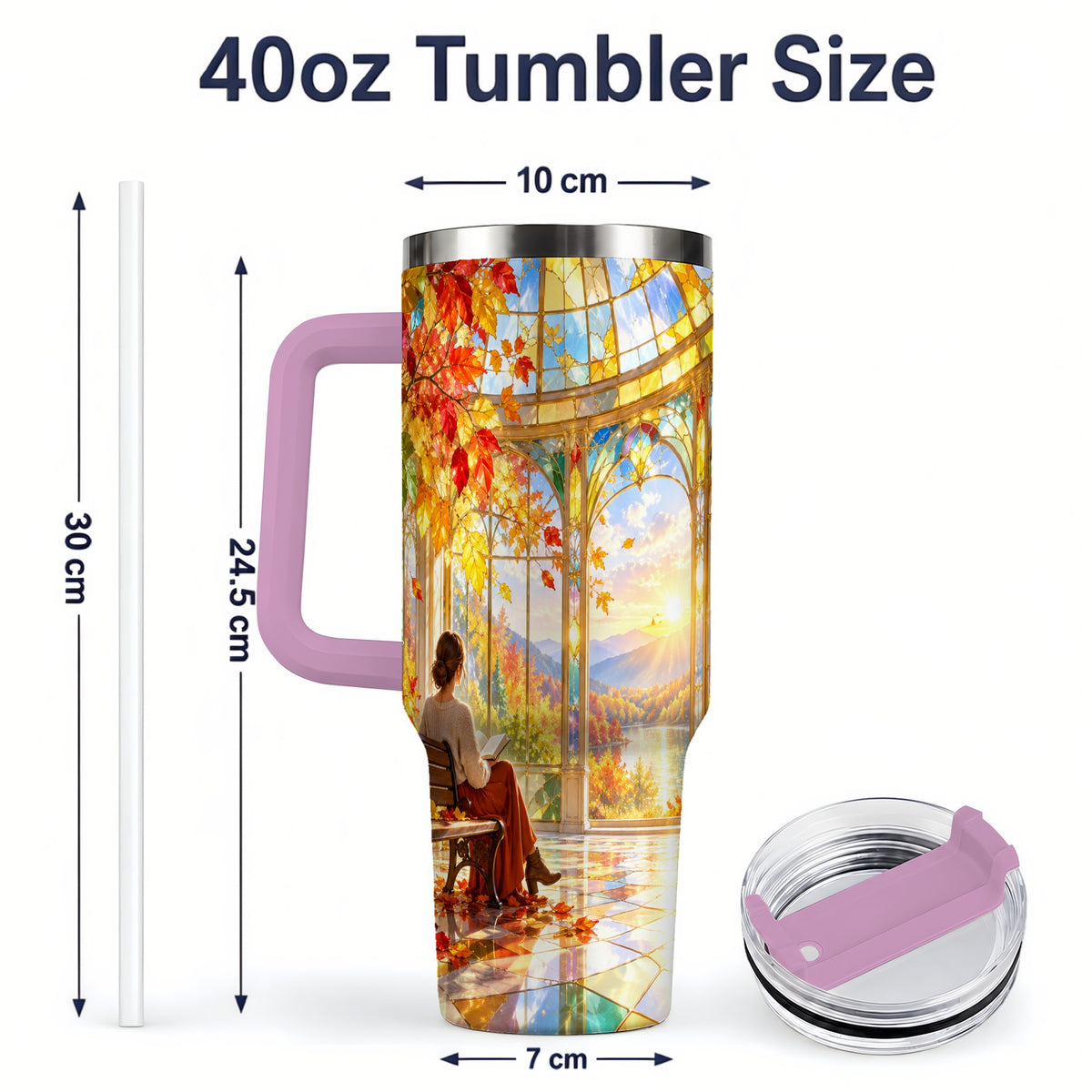 #pl[40oz|Pink] Autumn Reading Scene 40oz Tumbler, Stainless Steel Fall Drinkware