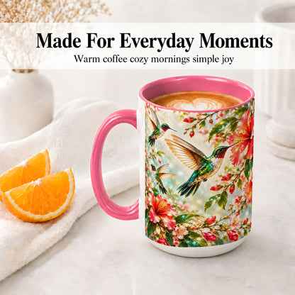 #pl[15oz|Pink] Hummingbird Hibiscus Floral Ceramic Mug for Bird Lovers