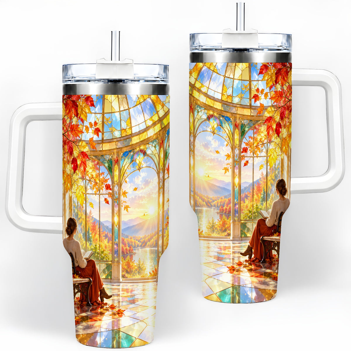 Autumn Reading Scene 40oz Tumbler, Stainless Steel Fall Drinkware