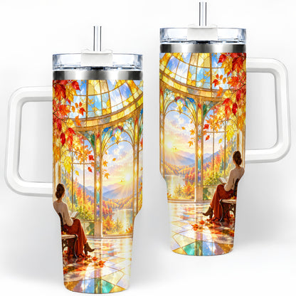 Autumn Reading Scene 40oz Tumbler, Stainless Steel Fall Drinkware