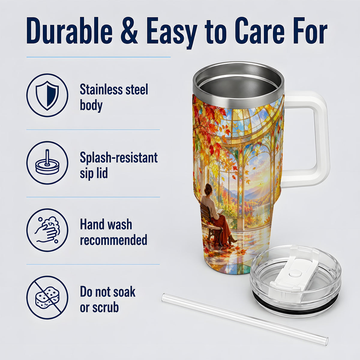 Autumn Reading Scene 40oz Tumbler, Stainless Steel Fall Drinkware