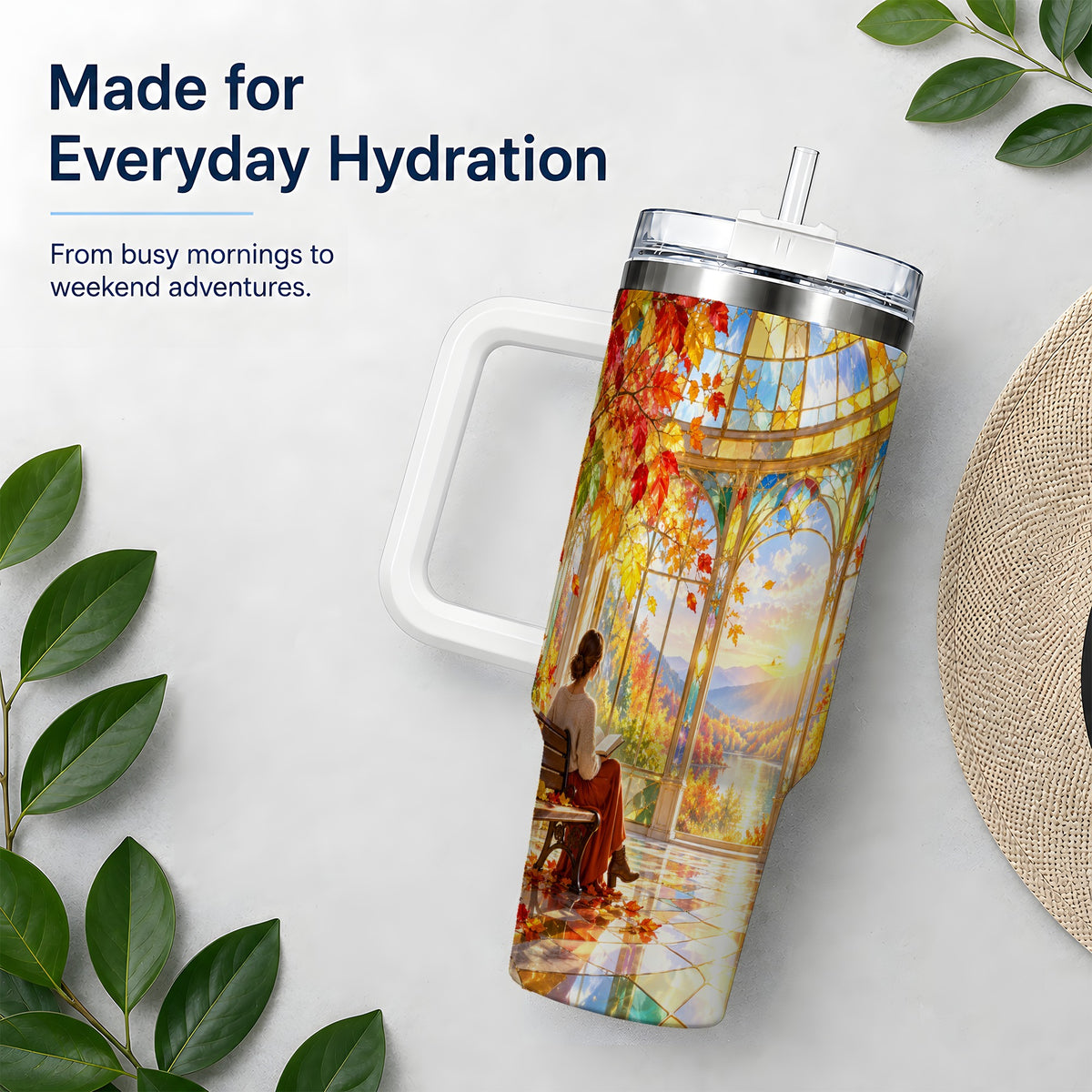 Autumn Reading Scene 40oz Tumbler, Stainless Steel Fall Drinkware