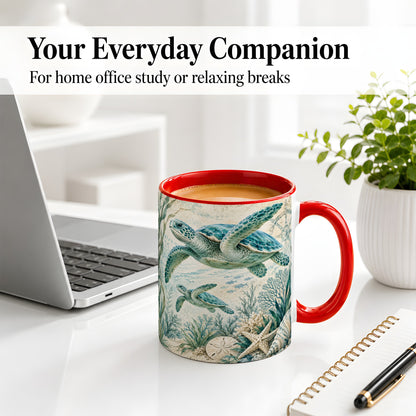 #pl[11oz|Red] Sea Turtle Coastal Ceramic Mug, Ocean Wildlife Artwork
