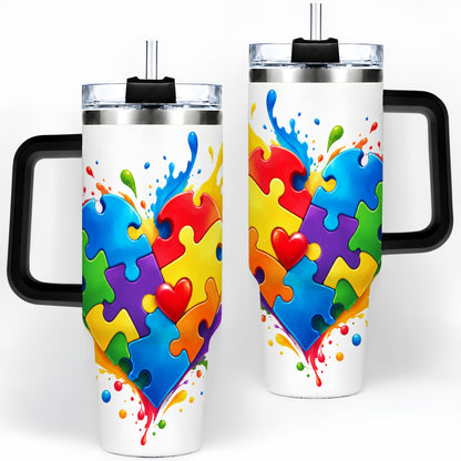 #pl[40oz|Black] Autism Awareness Puzzle Heart 40oz Tumbler with Colorful Artwork