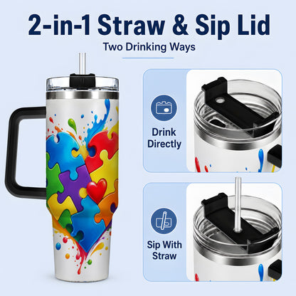 #pl[40oz|Black] Autism Awareness Puzzle Heart 40oz Tumbler with Colorful Artwork