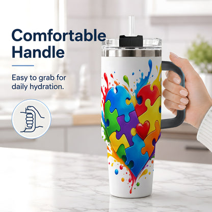 #pl[40oz|Black] Autism Awareness Puzzle Heart 40oz Tumbler with Colorful Artwork