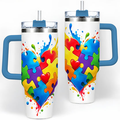 #pl[40oz|Blue] Autism Awareness Puzzle Heart 40oz Tumbler with Colorful Artwork