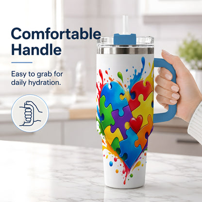 #pl[40oz|Blue] Autism Awareness Puzzle Heart 40oz Tumbler with Colorful Artwork