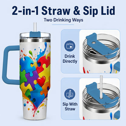 #pl[40oz|Blue] Autism Awareness Puzzle Heart 40oz Tumbler with Colorful Artwork
