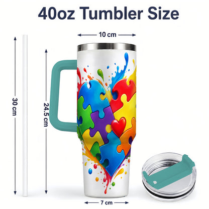 #pl[40oz|Green] Autism Awareness Puzzle Heart 40oz Tumbler with Colorful Artwork