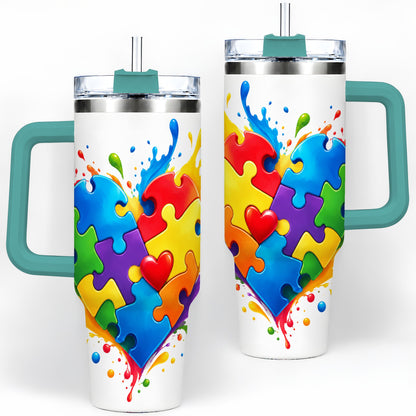 #pl[40oz|Green] Autism Awareness Puzzle Heart 40oz Tumbler with Colorful Artwork