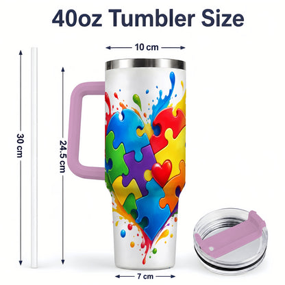 #pl[40oz|Pink] Autism Awareness Puzzle Heart 40oz Tumbler with Colorful Artwork