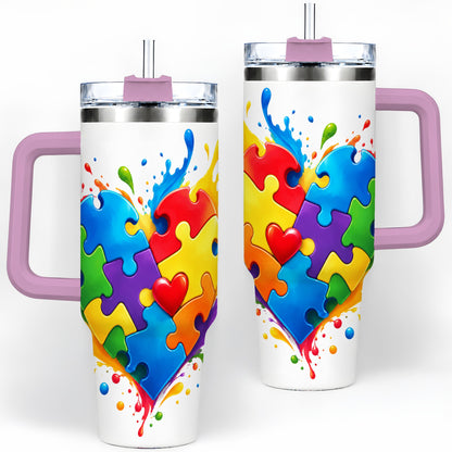 #pl[40oz|Pink] Autism Awareness Puzzle Heart 40oz Tumbler with Colorful Artwork