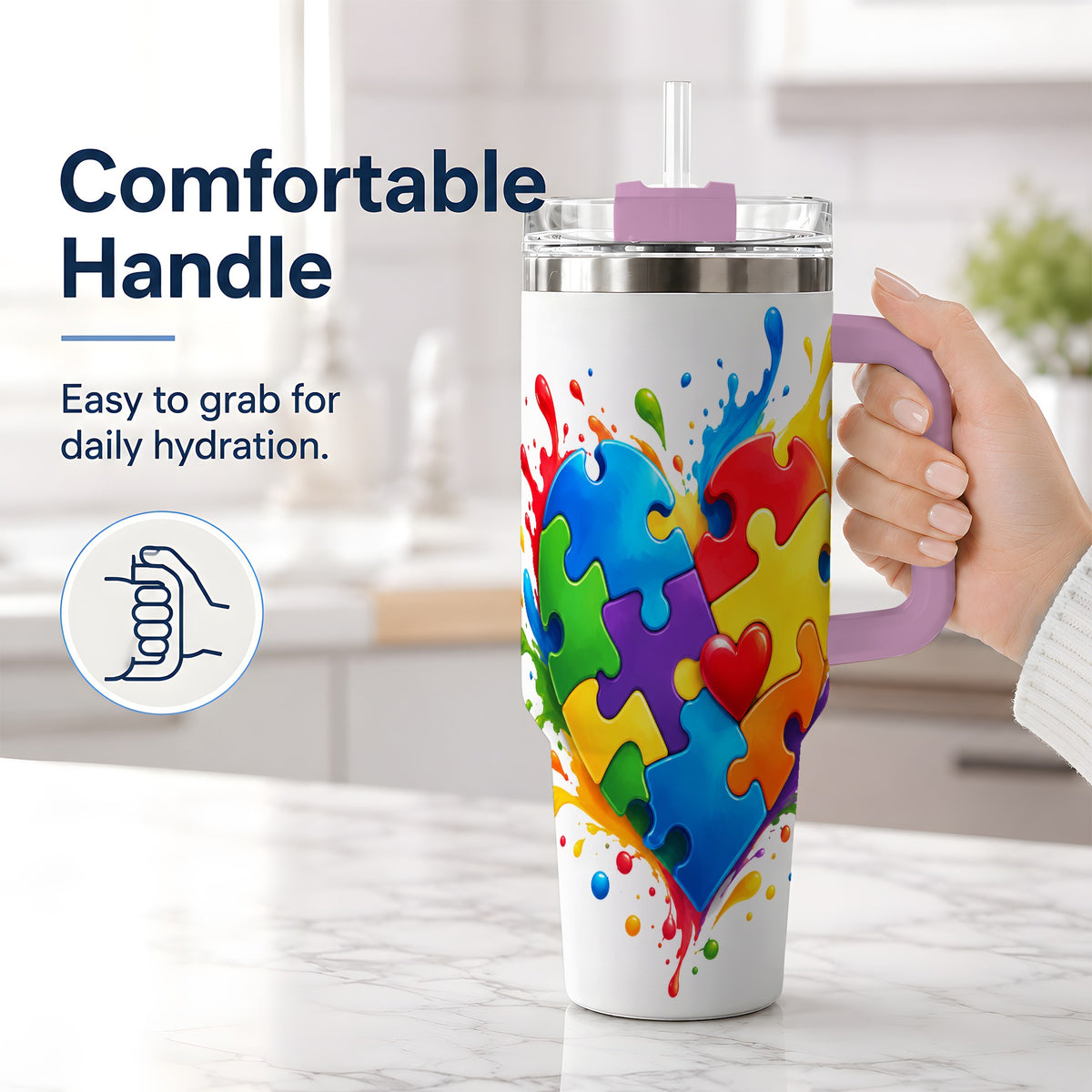 #pl[40oz|Pink] Autism Awareness Puzzle Heart 40oz Tumbler with Colorful Artwork