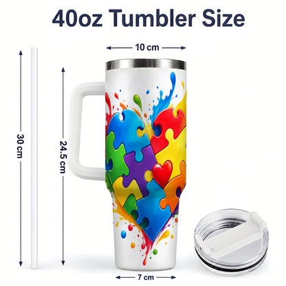 #pl[40oz|White] Autism Awareness Puzzle Heart 40oz Tumbler with Colorful Artwork