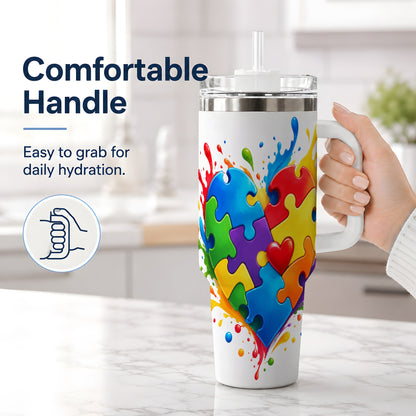 #pl[40oz|White] Autism Awareness Puzzle Heart 40oz Tumbler with Colorful Artwork
