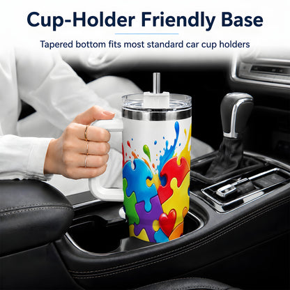 Autism Awareness Puzzle Heart 40oz Tumbler with Colorful Artwork