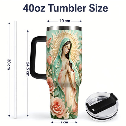 #pl[40oz|Black] Virgin Mary Floral 40oz Tumbler with Roses and Butterfly Artwork