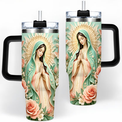 #pl[40oz|Black] Virgin Mary Floral 40oz Tumbler with Roses and Butterfly Artwork