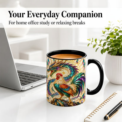 #pl[11oz|Black] Stained Glass Style Rooster Dragon Ceramic Mug